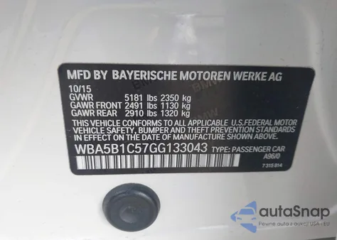 2016 BMW 535I from USA, damaged, VIN WBA5B1C57GG133043